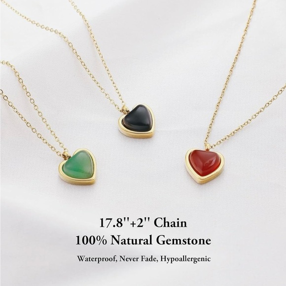 Red Carnelian Heart Pendant Necklace Gold Dainty Gemstone Jewelry - Picture 3 of 7